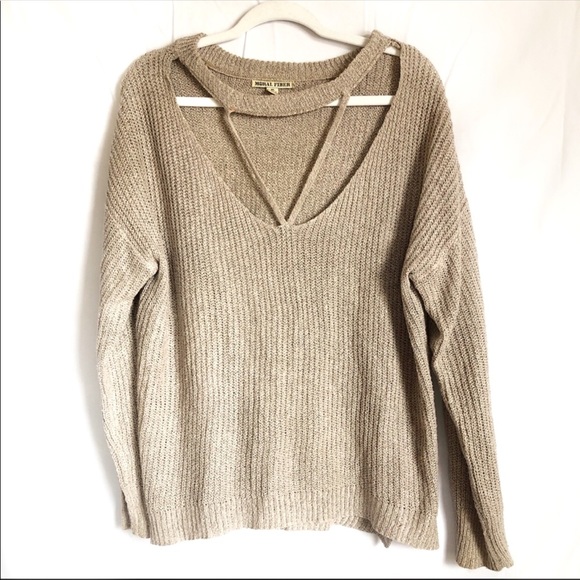Moral Fiber Sweaters - Tan Oversized Chunky Cutout Sweater XL